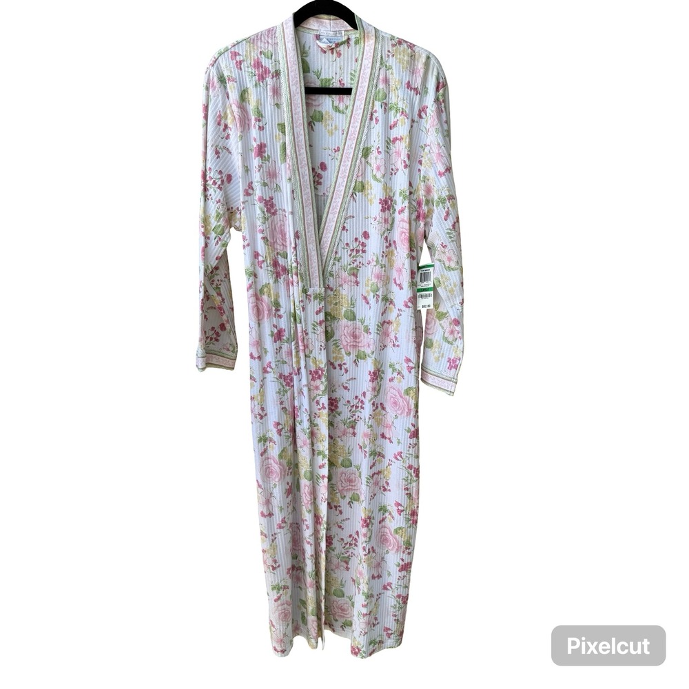 Charter Club Cottagecore Coquette Floral Pima Cotton Rose Garden Pink Robe L NWT